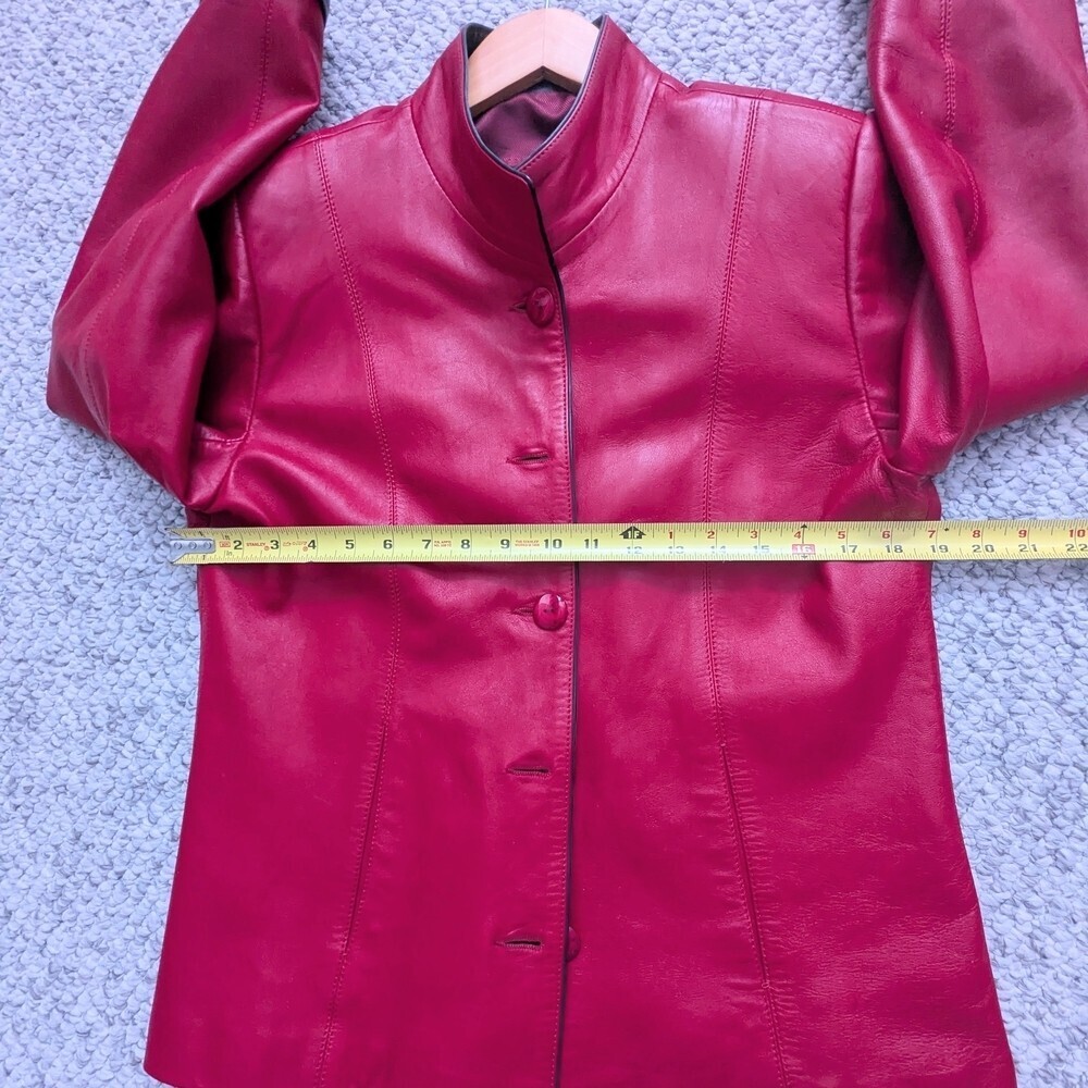 A Pop of Color! Venus Women's Red Button-Down Leather Jacket - Picture 14 of 15